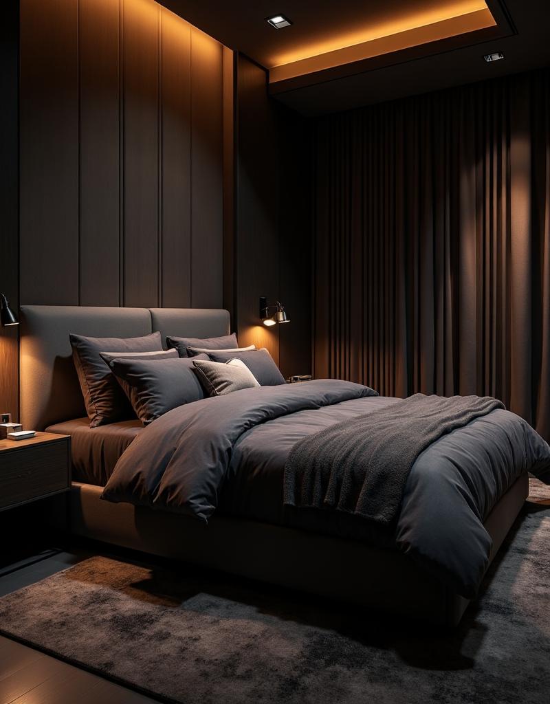 Dormitorio elegante con canapé tapizado